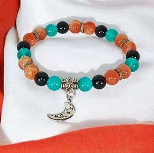 Onyx Sunstone Chrysoprase Bracelet with Crescent Moon Charm Y2K Westerncore
